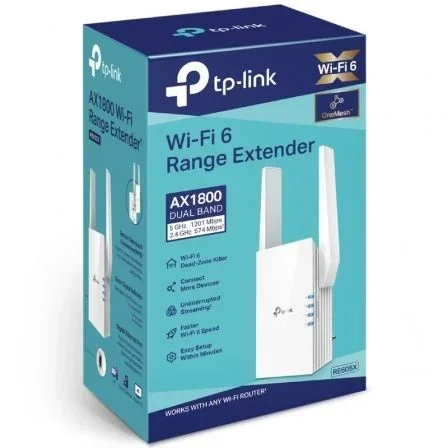 TP-Link RE605X Extensor de Alcance WiFi 6 Repetidor Inalámbrico 1800 Mbps AX1800 con 2 Antenas, Puerto Gigabit y OneMesh para Cobertura Total TP-Link RE605X Extensor de Alcance WiFi 6 Repetidor Inalámbrico 1800 Mbps AX1800 con 2 Antenas, Puerto Gigabit y OneMesh para Cobertura Total